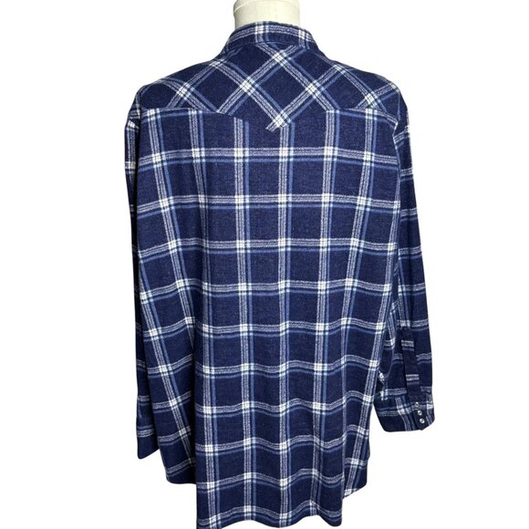 Vintage 90s Dickies Pearl Snap Western Shirt 2LX Blue Plaid Flannel Long Sleeve - Picture 4 of 6